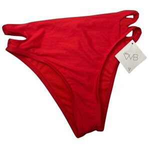 VYB Vicious Young Babes Side Slit High Waist High Leg Bikini Bottom Red Size M